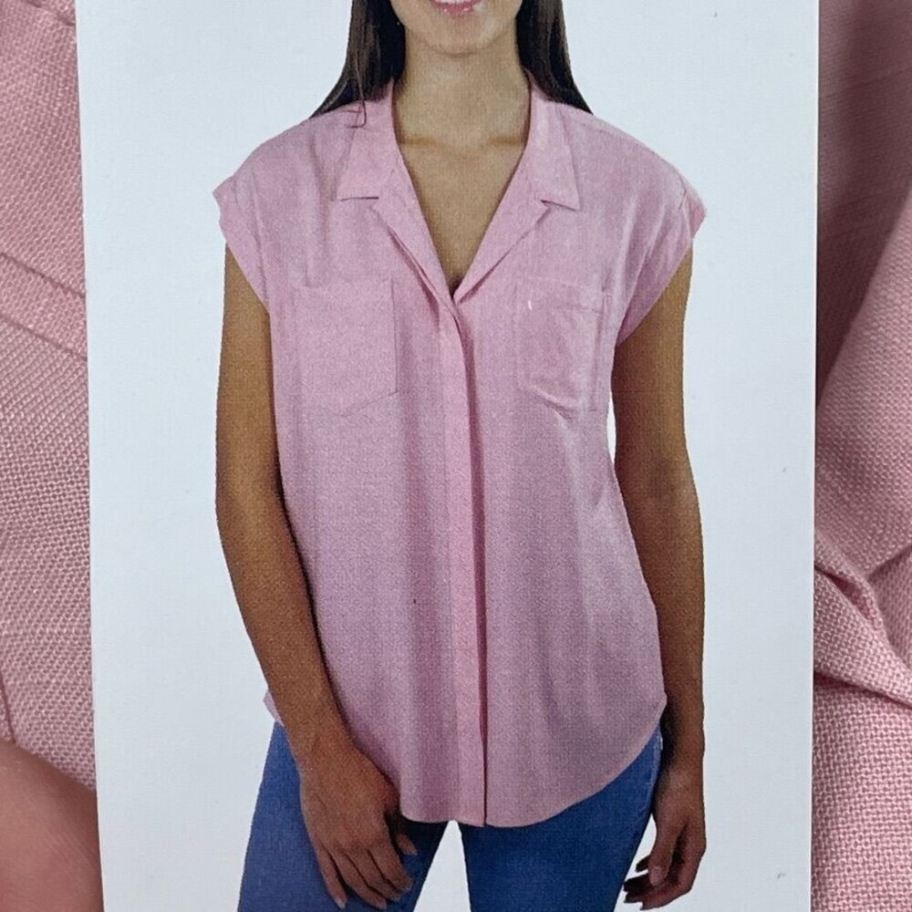 Jachs Girlfriend Pink Sleeveless Button-Up Rayon Shirt S d0913